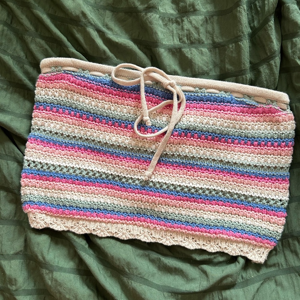 Hollister Striped Crochet Crop Top - Pink, Blue, Cream